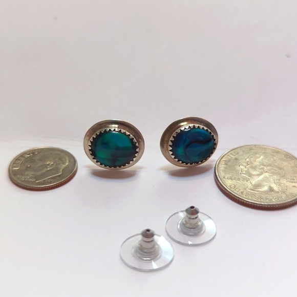 Abalone & Sterling Post Earrings - Picture 2 of 3